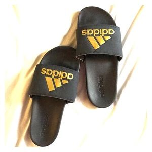 Gold Adidas slides